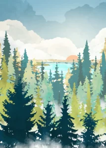 LumiPoster — Lake behind pine forest