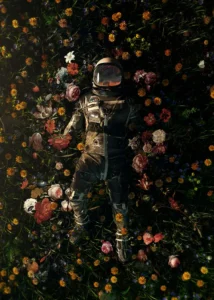 LumiPoster — Astronaut among flowers (Standing Astronaut)
