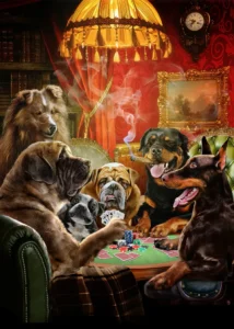 LumiPoster — Dogs gather around the playing table