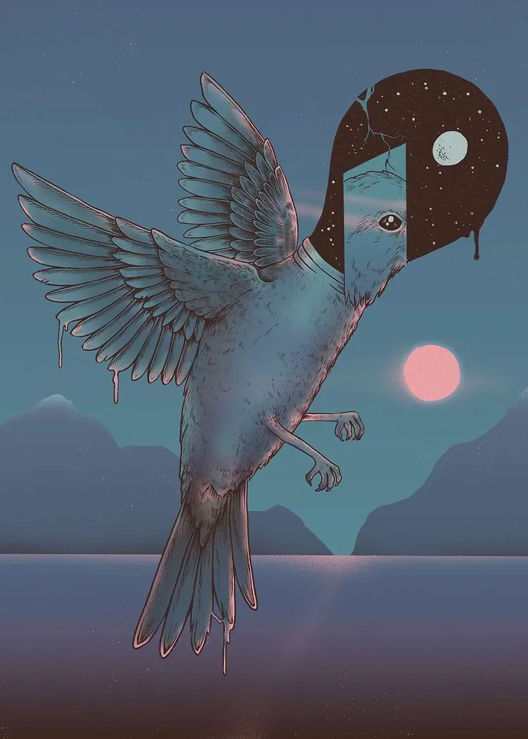 lumi-boards-art-aeaeb9e2b038792b LumiPoster — طائر يحمل سماء النجوم - الصورة 1