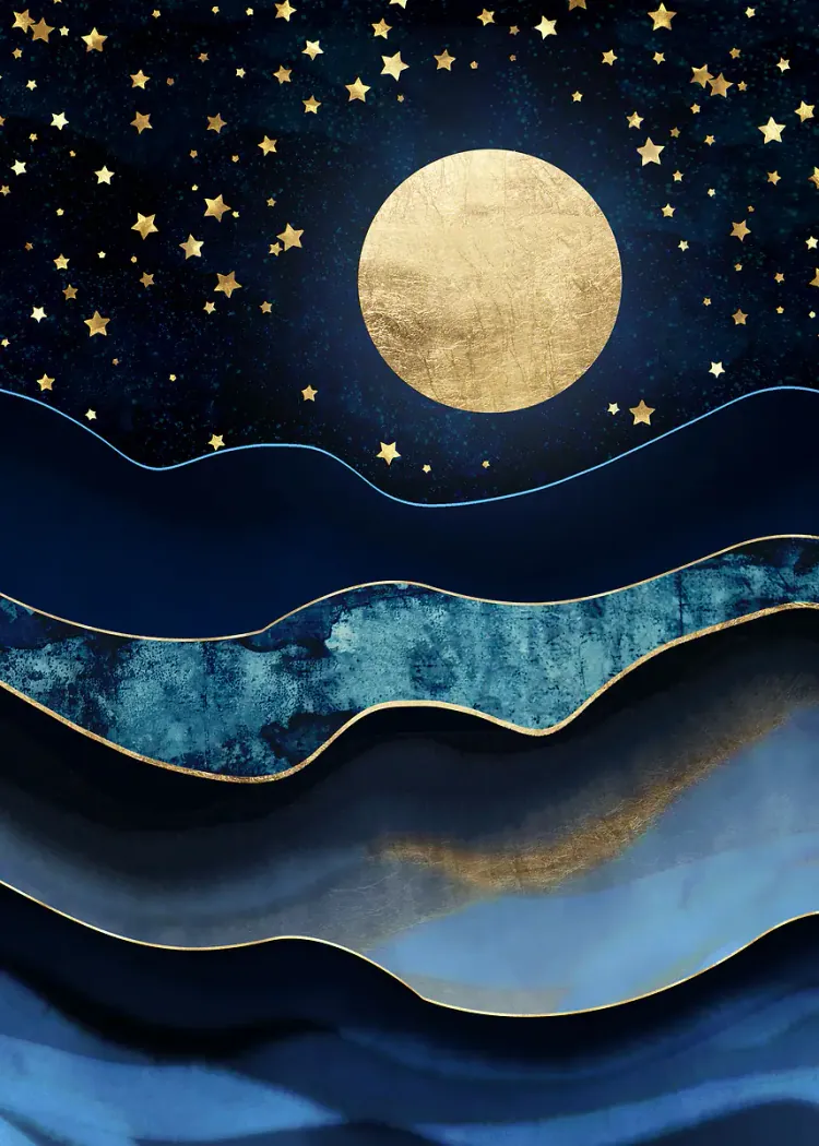 lumi-boards-art-b3c9994881f7deae LumiPoster — قمر ذهبي وموج أزرق - الصورة 1