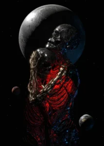 LumiPoster — Skeleton with red ribs under the moon