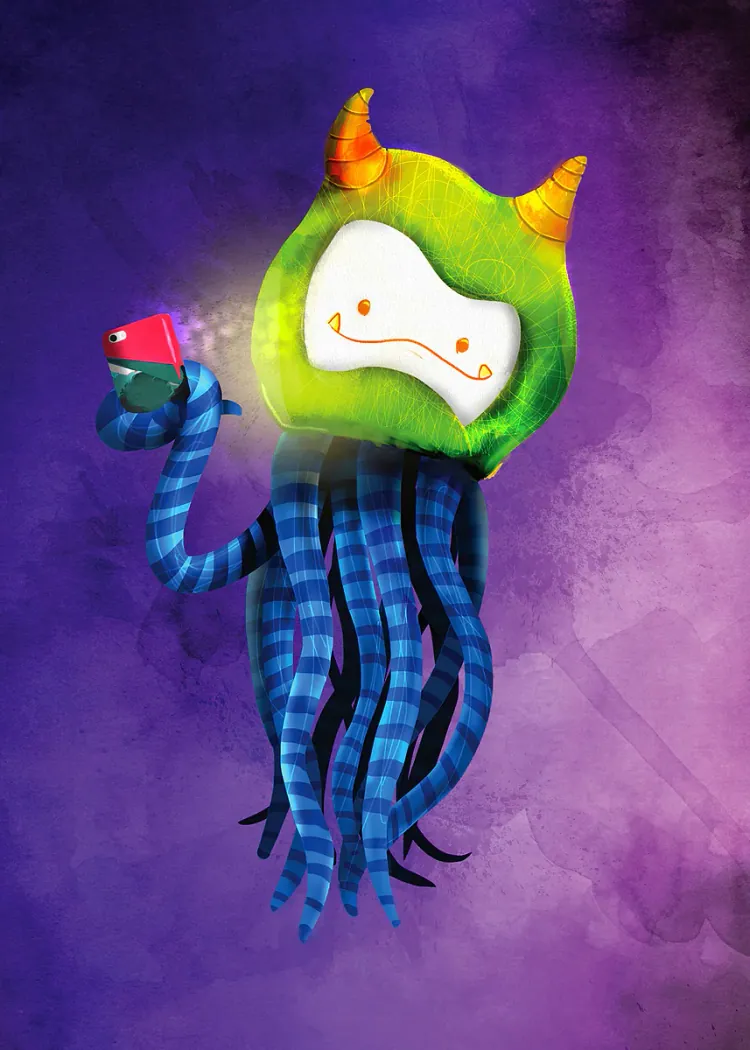 lumi-boards-art-c2845266482448fb-1.webp LumiPoster — A little monster and a warm cup - Image 1