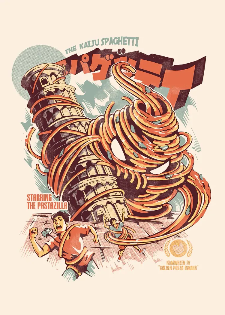 lumi-boards-art-c4b8d0e2531d2878 LumiPoster — وحش السباغيتي في المدينة - الصورة 1