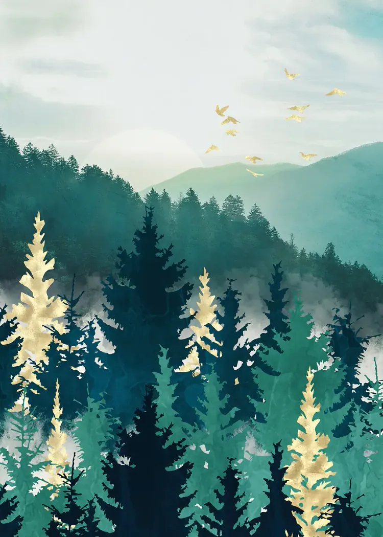 lumi-boards-art-c74e0420198b8bef-1.webp LumiPoster — Green forest under the fog - Image 1