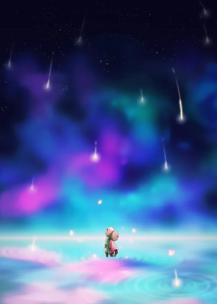 lumi-boards-art-ce54200dfb259ce4 LumiPoster — مسافر تحت شهب ملونة - الصورة 1