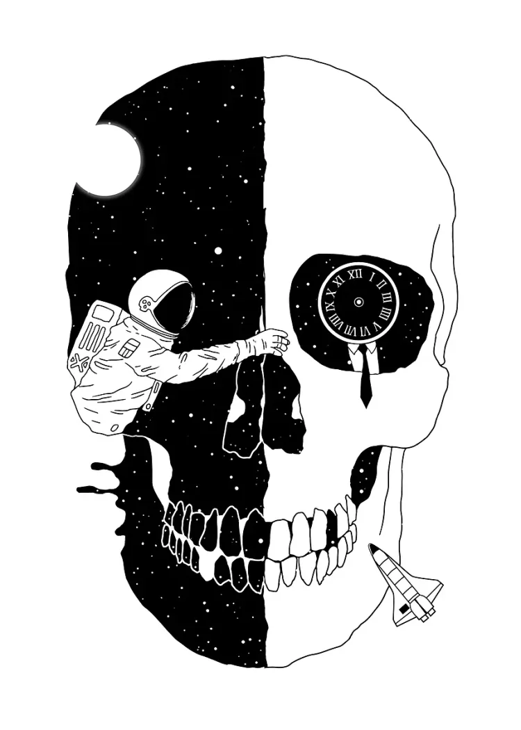 lumi-boards-art-cf07c73fc0b0282b-1.webp LumiPoster — Skull, astronaut and clock - Image 1