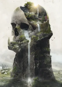 LumiPoster — Skull and forest waterfall