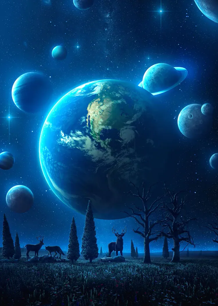 lumi-boards-art-d4bb6d2e49c39340-1.webp LumiPoster — Blue worlds above the forest - Image 1