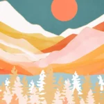 LumiPoster — غابة وردية وشمس برتقالية
