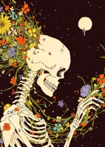 LumiPoster — Skeleton and colorful flowers