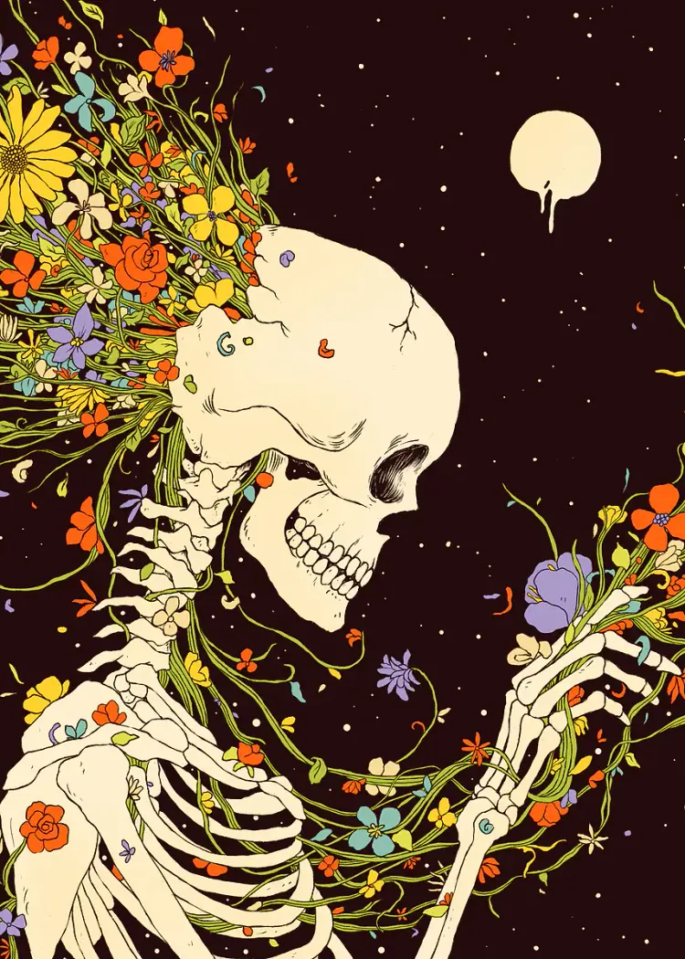 lumi-boards-art-d8dec86cee12101e LumiPoster — هيكل عظمي وأزهار ملونة - الصورة 1
