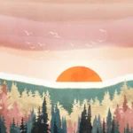 LumiPoster — غروب فوق الغابة الوردية