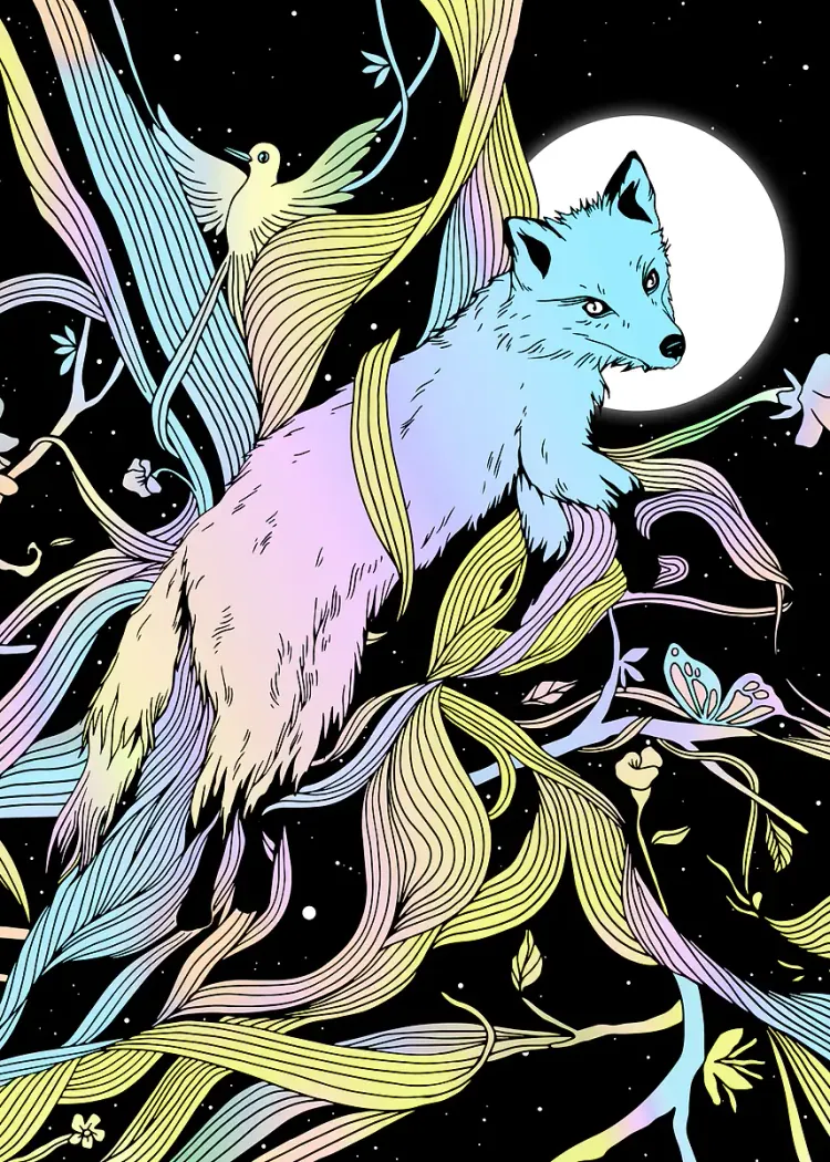 lumi-boards-art-d9eef254e98d75e4-1.webp LumiPoster — Fox between colored lines - Image 1