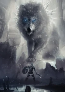 LumiPoster — A warrior in front of a giant wolf
