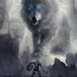 LumiPoster — محارب أمام الذئب العملاق