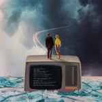 LumiPoster — Two travelers on an old screen