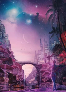 LumiPoster — Bridge between purple mountains