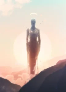 LumiPoster — A luminous figure above the mountains