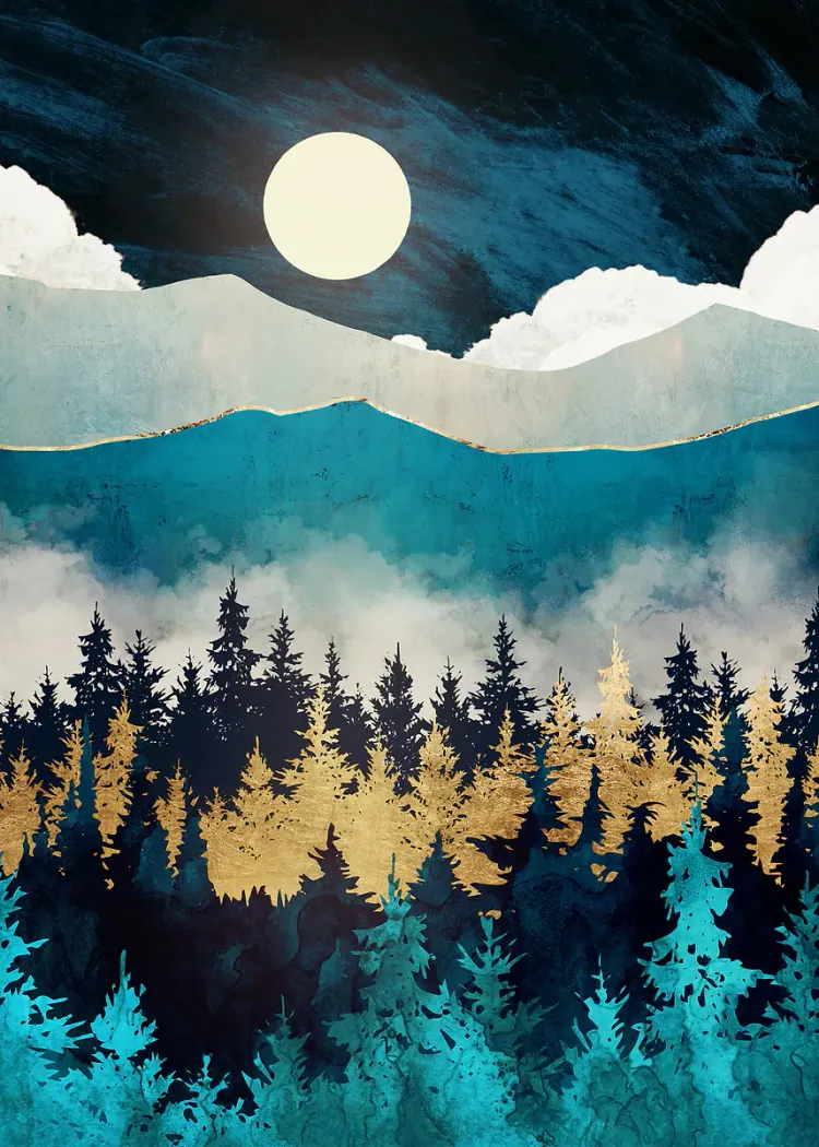 lumi-boards-art-e774f864aea54aca LumiPoster — غابة زرقاء وقمم ثلجية - الصورة 1