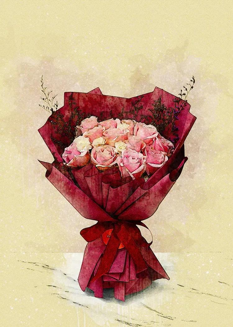 lumi-boards-art-e8a303edd267fa20-1.webp LumiPoster — A bouquet of roses with a red wrapper - Image 1
