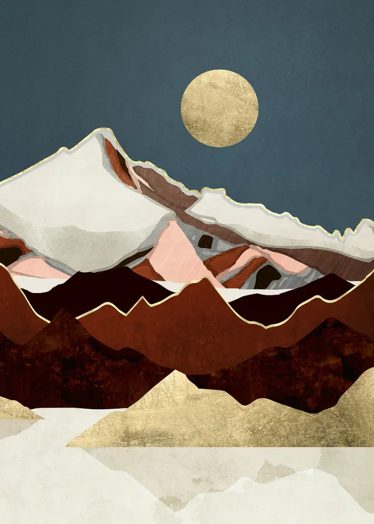 lumi-boards-art-f5f3f9a4eaffcc8f LumiPoster — قمر ذهبي فوق قمم الثلج - الصورة 1