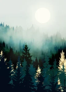 LumiPoster — Sun in a misty forest