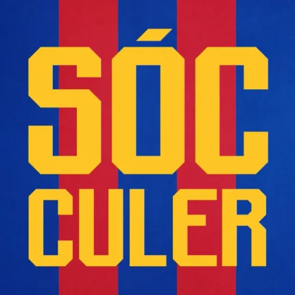 Yellow block letters reading Soc Culer on blue and red stripes