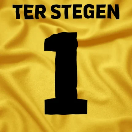 Yellow goalkeeper shirt with Ter Stegen and number 1