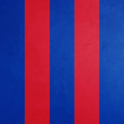 Wide vertical blue and red stripes with a small club crest in the corner