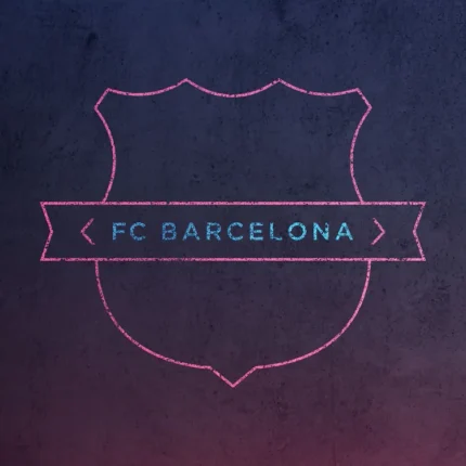 Neon outline of a shield with a banner reading FC Barcelona