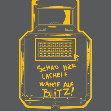 Yellow line-art Blitz riot shield with handwritten text on a gray background, Rainbow Six poster