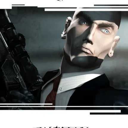 Hitman Codename 47 cover art with a bald agent close-up and the white emblem