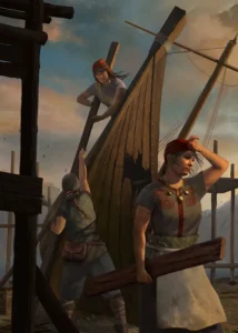 LumiPoster — Gwent women building a ship in a shipyard