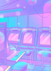 LumiPoster — Arcade lounge with neon lights
