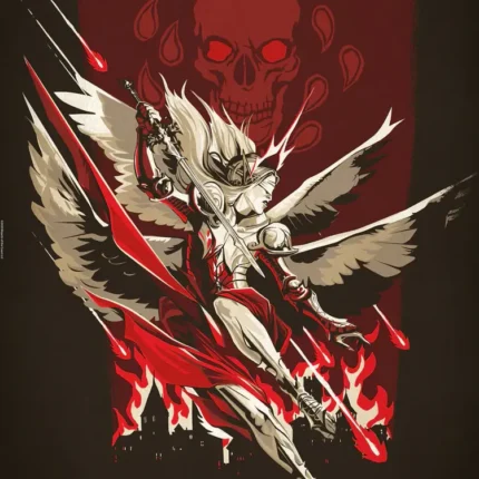 Winged warrior among red flames beneath a skull with the Dungeons & Dragons logo