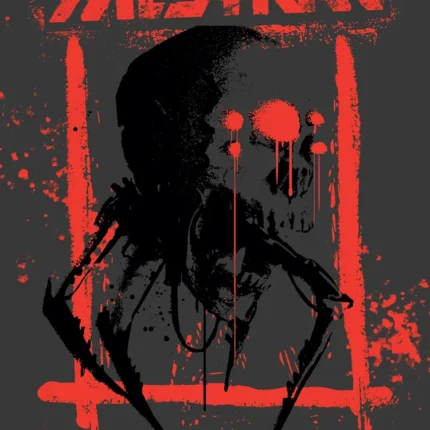 Black cyborg with spider legs and red eyes in a red grunge frame with Maelstrom text
