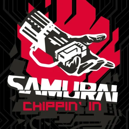 Red flame logo with a cyber hand holding a chip and the text Samurai Chippin' In