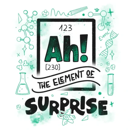 Periodic table style tile Ah! The Element of Surprise with green science doodles