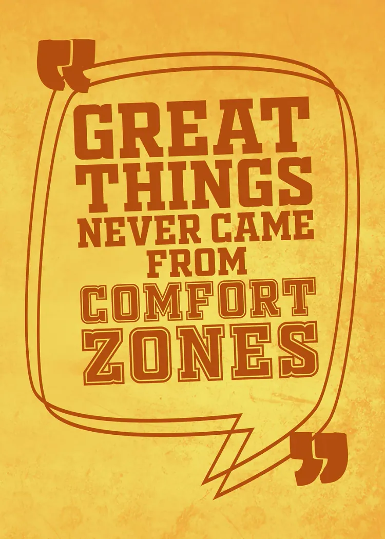 Great Things Never Came from Comfort Zones Yellow Poster Quote Great Things Never Came from Comfort Zones in a speech bubble on yellow