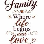 Brown calligraphy quote Family where life begins and love never ends