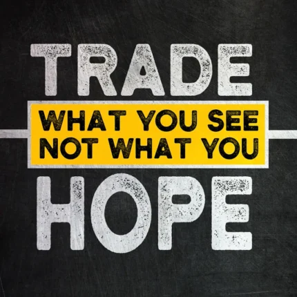 Trade What You See Not What You Hope text with yellow banner on a dark background