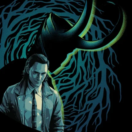 Man in a coat beneath a giant horned helmet and branching lines with the text The timeline wants to break free
