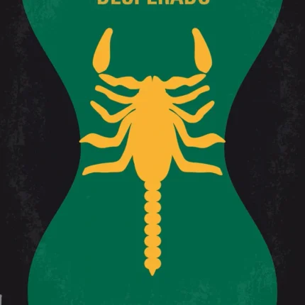 Desperado poster with a golden scorpion on a green background