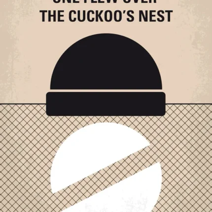 Cuckoo's Nest poster with black cap, mesh pattern and white pill-like circle