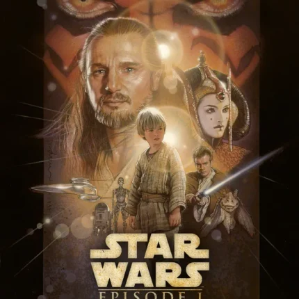 Star Wars Episode I The Phantom Menace poster with characters and red face