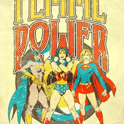 Retro 'Femme Power' poster with Batgirl, Wonder Woman and Supergirl