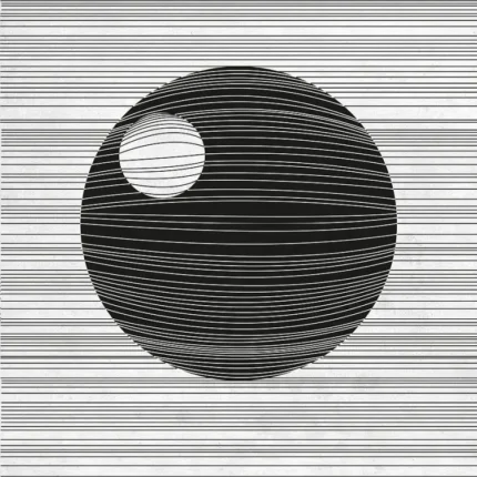 Black Death Star made of horizontal stripes on a white lined background