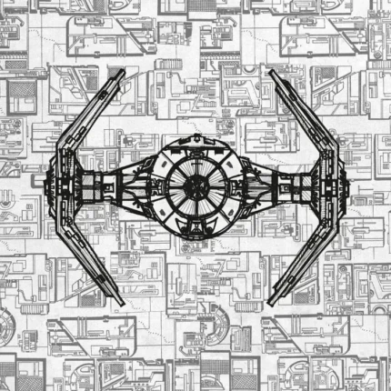 TIE Fighter drawing over a technical blueprint style background