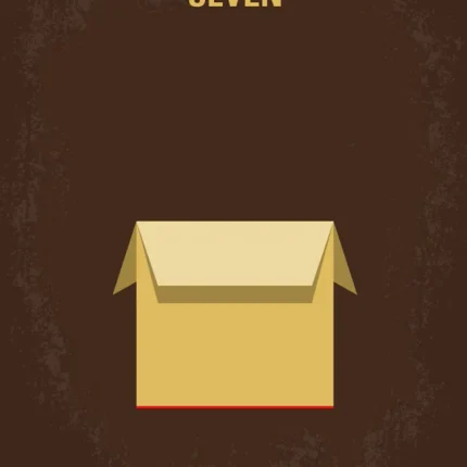 Seven poster with an open golden cardboard box on dark brown background